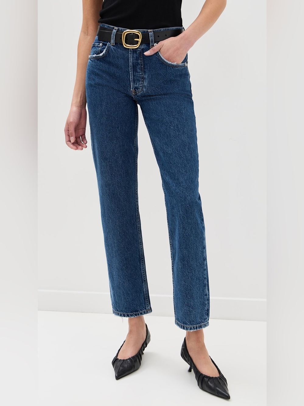 Anine Bing Straight-Leg Jeans in Dark Blue Wash